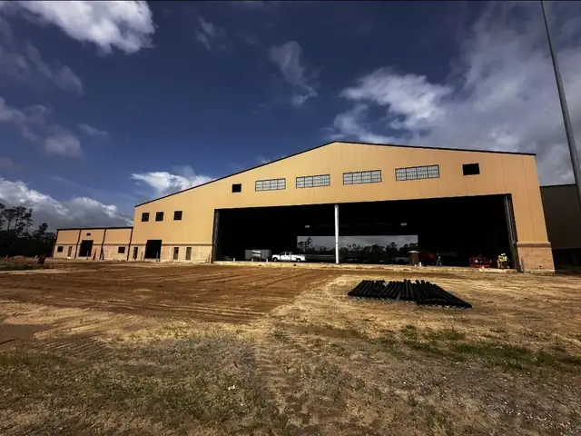 Military hangar metal building erected by Lear West